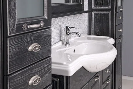 Шкаф-пенал напольный Aquaton Жерона 35 L черное серебро 1A158903GEM5L