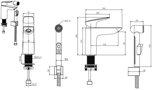 Смеситель для раковины с гигиеническим душем Aquatek Вега хром AQ1012CR