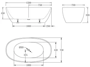 Ванна акриловая отдельностоящая BelBagno 150x75 BB81-1500, 2