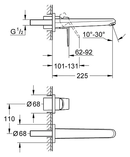 Смеситель для раковины из стены Grohe Eurodisc Cosmopolitan хром 19974002