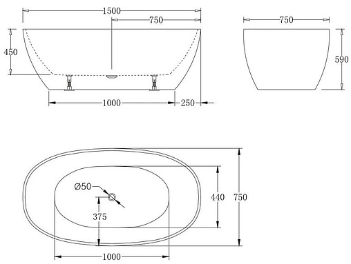 Ванна акриловая отдельностоящая BelBagno 150x75 BB81-1500