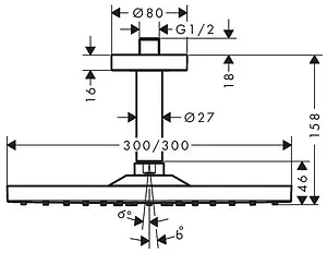 Лейка верхнего душа с потолочным креплением Hansgrohe Raindance E 300 1jet шлифованная бронза 26250140 Лейка верхнего душа с потолочным креплением Hansgrohe Raindance E 300 1jet шлифованная бронза 26250140, 2