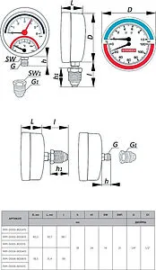 Термоманометр аксиальный Rommer 80мм 10 бар 120°С ½&quot; RIM-0005-801015, 2