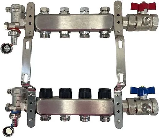 Группа коллекторная без расходомеров 4 отвода 1&quot;в/в x ¾&quot;ек WAAG WG.588.0604.F