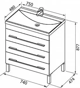 Тумба-умывальник напольная Aquanet Верона 75 белый 00178254+00158755, 2