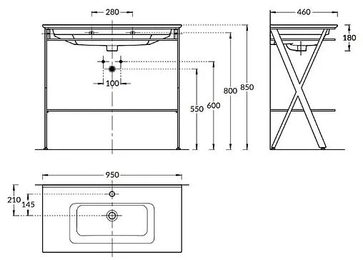 Консоль с умывальником напольная Kerama Marazzi Piano Next 95 чёрный PIA.N.95\BLK+PI.wb.95