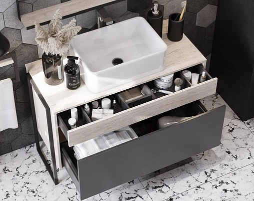 Тумба-умывальник подвесная Aquaton Лофт Урбан 80 графит/орегон 1A2476K2LQX60