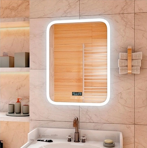 Зеркало с подсветкой Continent Glamour Led 68.5 с музыкальным блоком, с подогревом белый ЗЛП148