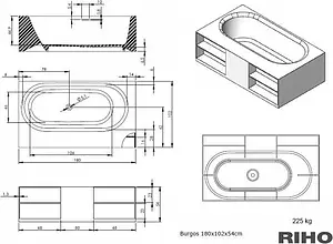 Ванна отдельностоящая из искусственного камня Riho Burgos 180x102 белый BS4200500000000 Ванна отдельностоящая из искусственного камня Riho Burgos 180x102 белый BS4200500000000, 2