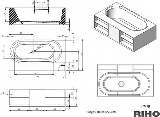 Ванна отдельностоящая из искусственного камня Riho Burgos 180x102 белый BS4200500000000
