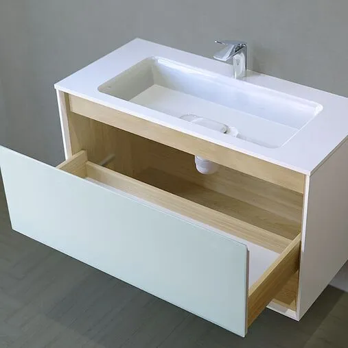 Тумба под умывальник подвесная Jorno Glass 100 белый/дуб сонома Gla.01.97/P/W