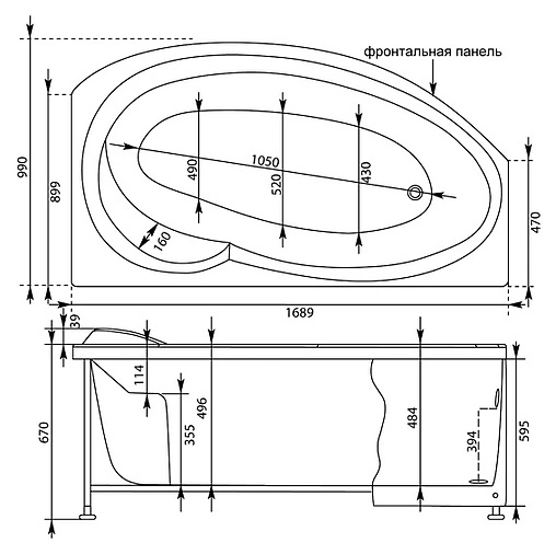 Ванна акриловая Aquanet Jersey 170x100 R 00203989