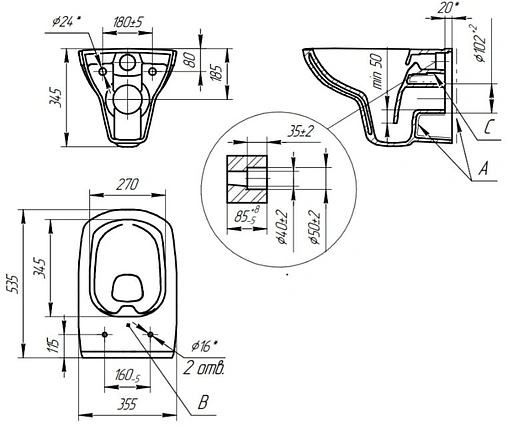 Унитаз подвесной безободковый Cersanit Carina XL Clean On DPL EO slim белый S-MZ-CARINA-XL-COn-S-DL-w