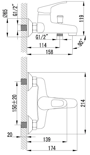 Смеситель для ванны Lemark Omega хром LM3102C