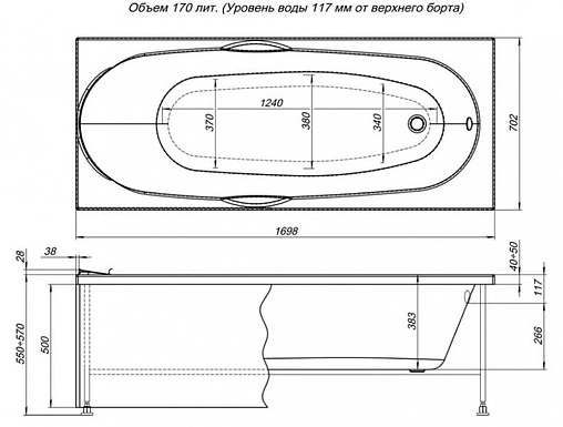 Ванна акриловая Aquanet Dali 170x70 00239293