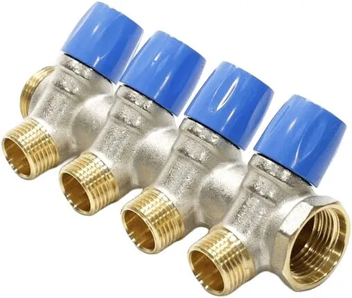 Коллектор регулирующий проходной 4 отвода синий ¾"в/н x ½"н General Fittings 6200E7N0504B4A