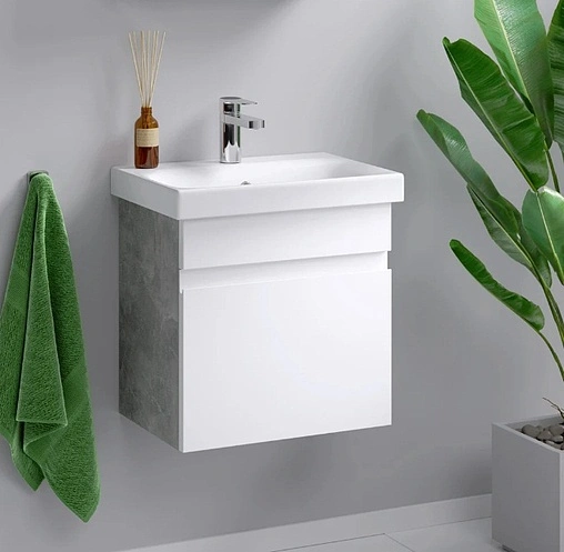 Тумба под умывальник подвесная Aqwella Smart 50 белый/бетон светлый SRT0105BS