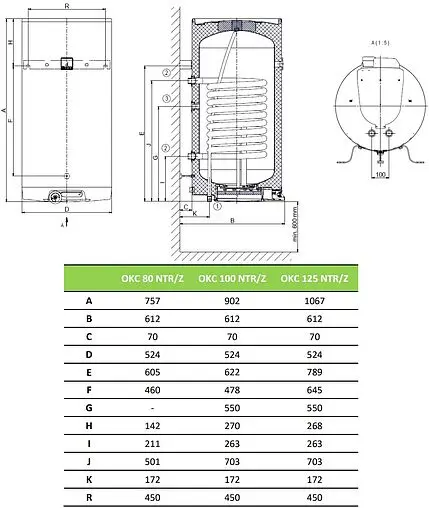 Бойлер косвенного нагрева Drazice OKC 125 NTR/Z (24 кВт) 1103508101