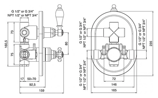 Термостат для 2 потребителей Cezares Elite хром ELITE-VDIM2-T-01-Bi