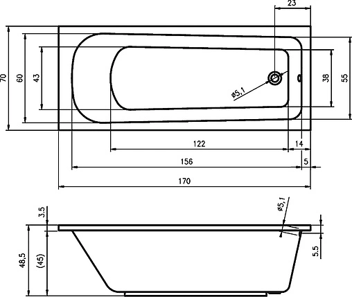 Ванна акриловая Riho ORION 170x70 BC0100500000000