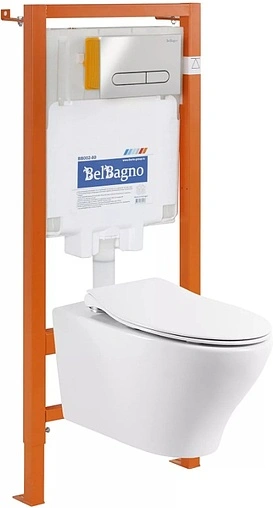 Комплект 5 в 1 BelBagno Acqua BB340CHR/BB2020SC/BB002-80/BB005-PR-CHROME с кнопкой BB005-PR-CHROME хром глянцевый