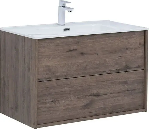 Тумба-умывальник подвесная Aquanet Lino 80 (Flat) дуб веллингтон 00287543+00254364