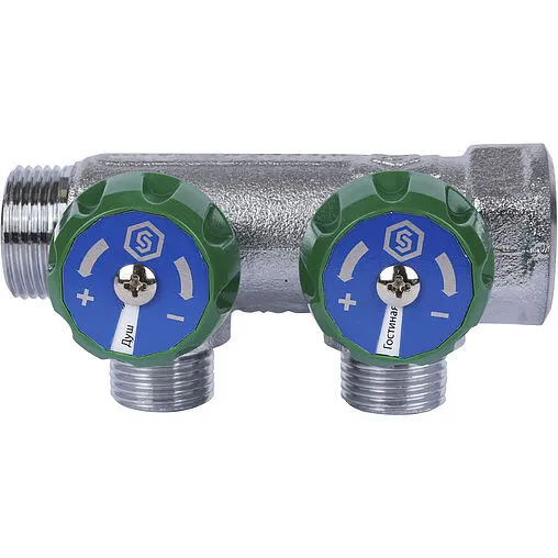 Коллектор регулирующий проходной 2 отвода ¾&quot;в/н x ½&quot;к Stout SMB-6850-341202