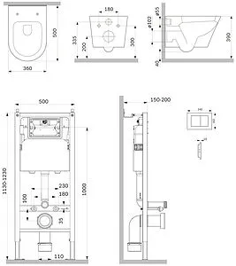 Комплект 6 в 1 Am.Pm Sense FlashClean IS90238.741701 с кнопкой черный матовый, 2