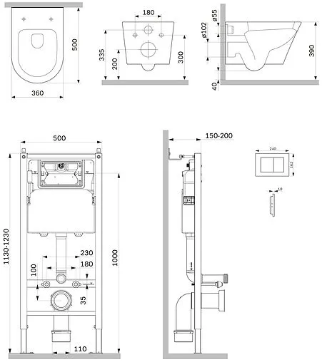 Комплект 6 в 1 Am.Pm Sense FlashClean IS90238.741701 с кнопкой черный матовый