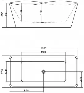 Ванна акриловая отдельностоящая Swedbe Vita 170x78 8809, 3