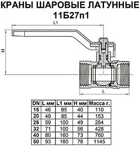 Кран шаровый ½&quot;в x ½&quot;в Ci 11Б27п1 ГГ 01.01.0000150, 2