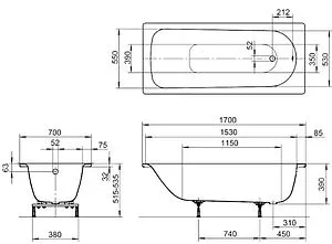 Ванна стальная Kaldewei Eurowa 170x70 mod. 312 с отв. для ручек белый 119821020001 Ванна стальная Kaldewei Eurowa 170x70 mod. 312 с отв. для ручек белый 119821020001, 2