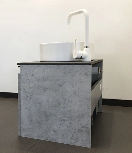 Тумба-умывальник подвесная Comforty Эдинбург 60 бетон светлый/чёрный 00-00002782CF