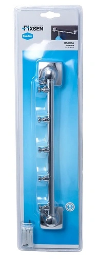 Планка с 5-ю крючками Fixsen Kvadro хром FX-61305-5