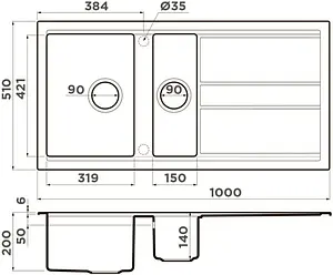 Мойка кухонная Omoikiri Kitagawa 100-2-GR leningrad grey 4993804 Мойка кухонная Omoikiri Kitagawa 100-2-GR leningrad grey 4993804, 2