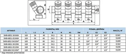 Коллектор регулирующий проходной 4 отвода 1"в/н x ½"к Stout SMB 6851 011204 Коллектор регулирующий проходной 4 отвода 1"в/н x ½"к Stout SMB 6851 011204