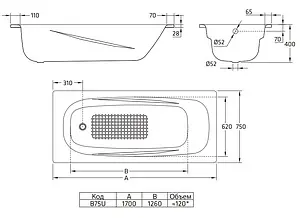Ванна стальная BLB Universal Anatomica 170x75 белый B75U Ванна стальная BLB Universal Anatomica 170x75 белый B75U, 2