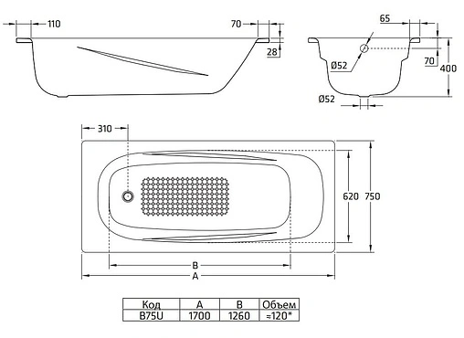 Ванна стальная BLB Universal Anatomica 170x75 белый B75U