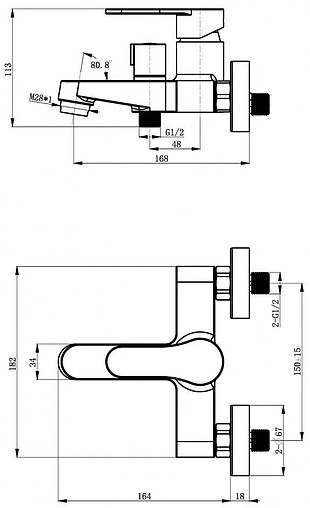 Смеситель для ванны Swedbe Atlas хром 2130