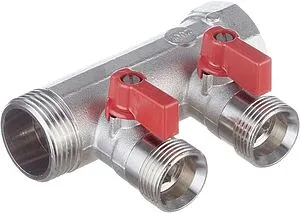 Коллектор запорный проходной 2 отвода красный 1"в/н x ¾"ек Henco VB060502-ROOD Коллектор запорный проходной 2 отвода красный 1"в/н x ¾"ек Henco VB060502-ROOD, 1