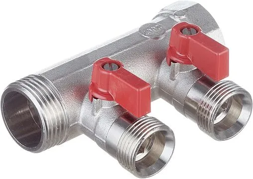 Коллектор запорный проходной 2 отвода красный 1&quot;в/н x ¾&quot;ек Henco VB060502-ROOD