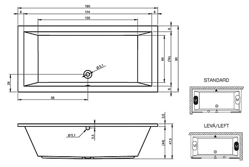 Ванна акриловая Riho LUSSO 190x90 B037001005