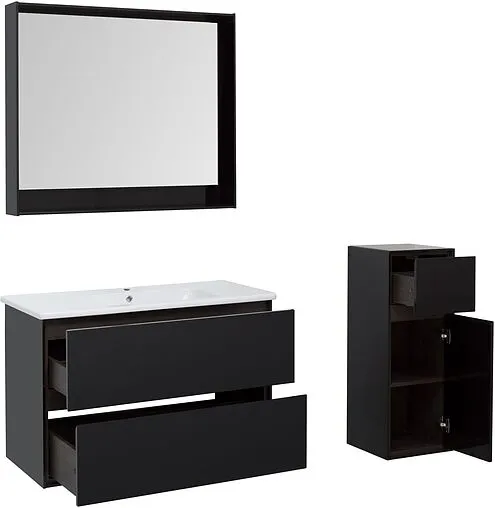 Тумба-умывальник подвесная Aquanet Милан 100 чёрный глянец 00269299+00254365