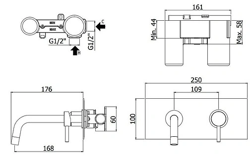 Смеситель для раковины из стены Paffoni Light хром LIG101CR/M