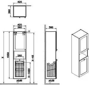 Шкаф-пенал подвесной VitrA Root Classic 40 L серый 68517 Шкаф-пенал подвесной VitrA Root Classic 40 L серый 68517, 2