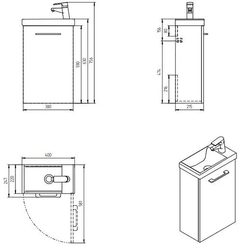 Тумба-умывальник 4 в 1 подвесной Cersanit Base (4 в 1) белый 64228