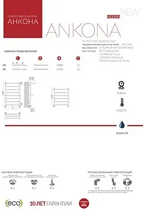 Полотенцесушитель водяной лесенка Terminus Анкона с полкой П6 500х591 полированная сталь 4670030723093, 3
