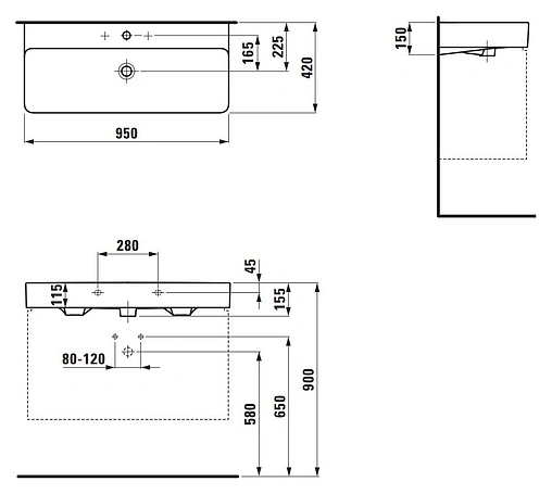 Раковина Laufen Val 95 белый 8.1028.7.000.104.1