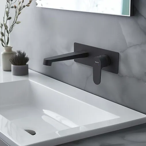 Смеситель для раковины из стены Aquatek Оберон чёрный матовый AQ1213MB