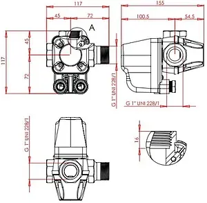 Реле давления с манометром и 3-х выводным штуцером Italtecnica PM5-3W PM5.3WG.44.00.100.00 Реле давления с манометром и 3-х выводным штуцером Italtecnica PM5-3W PM5.3WG.44.00.100.00, 2